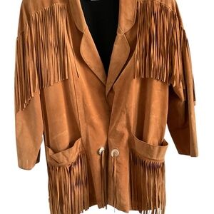 Phenix Tan Fringe Utility Jacket Leather Size Small Vintage